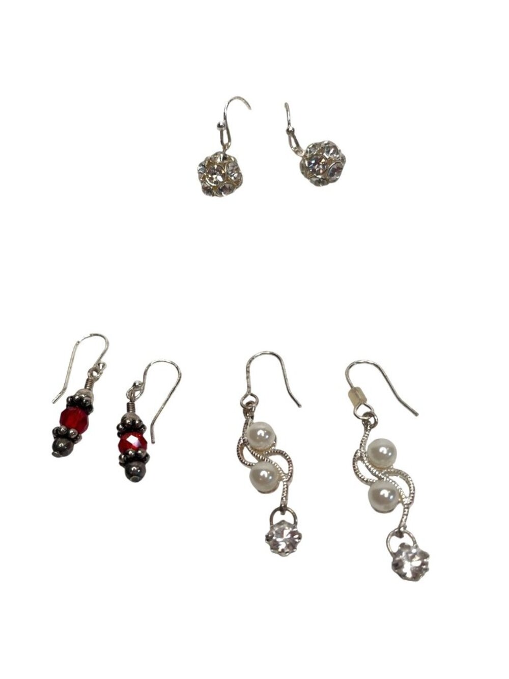 Silver Dangle Earrings Set With Pearls & Crystals - Elegant Jewelry For Women
